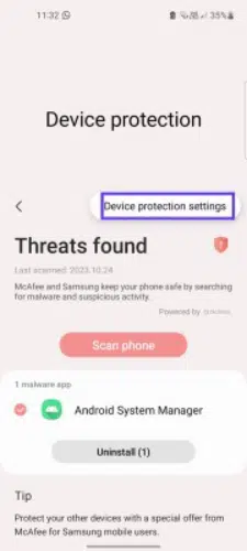 device protection setting